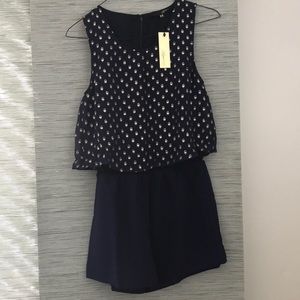 Navy with gold polka dot short romper